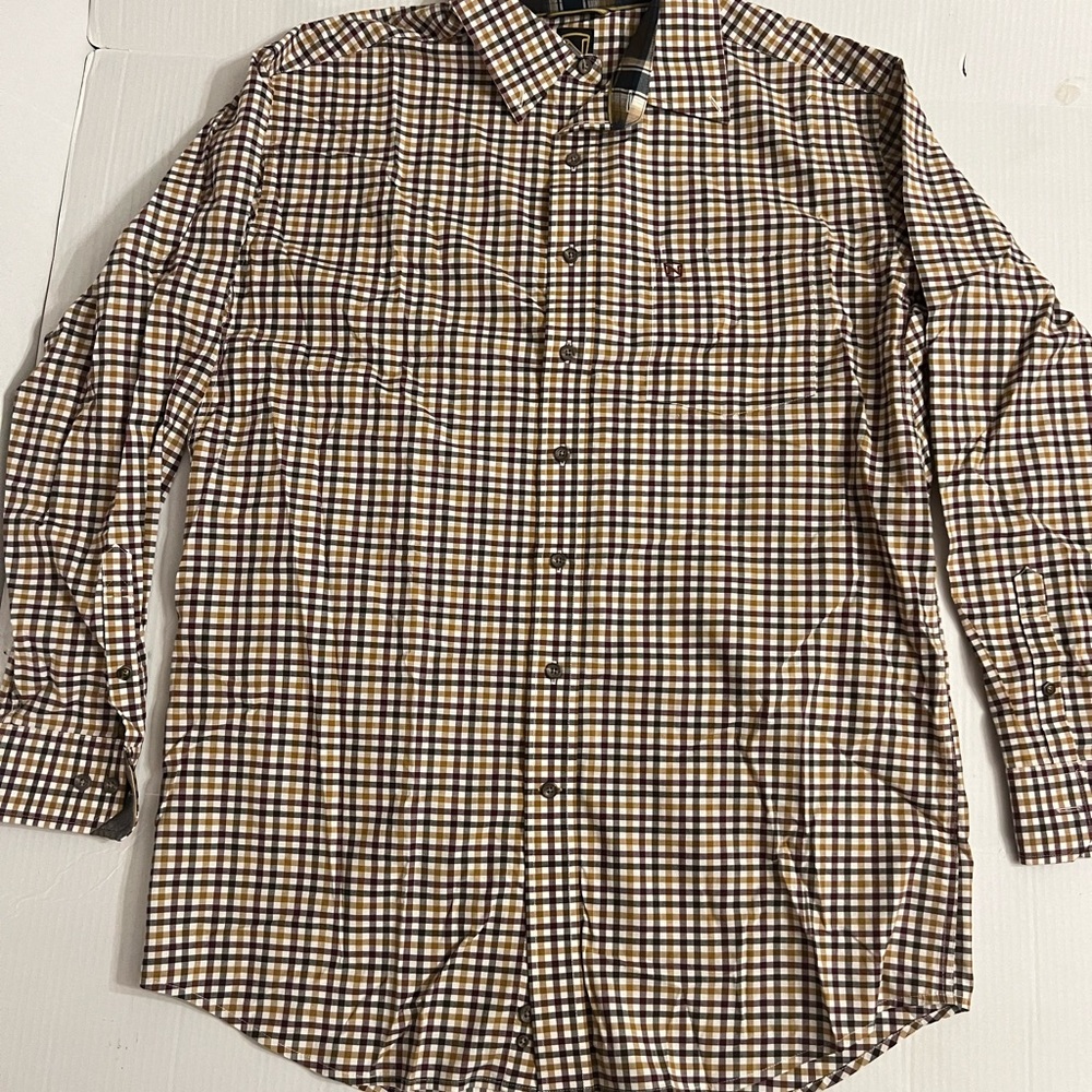 Men's Checkered Plaid Shirt - Brown and White